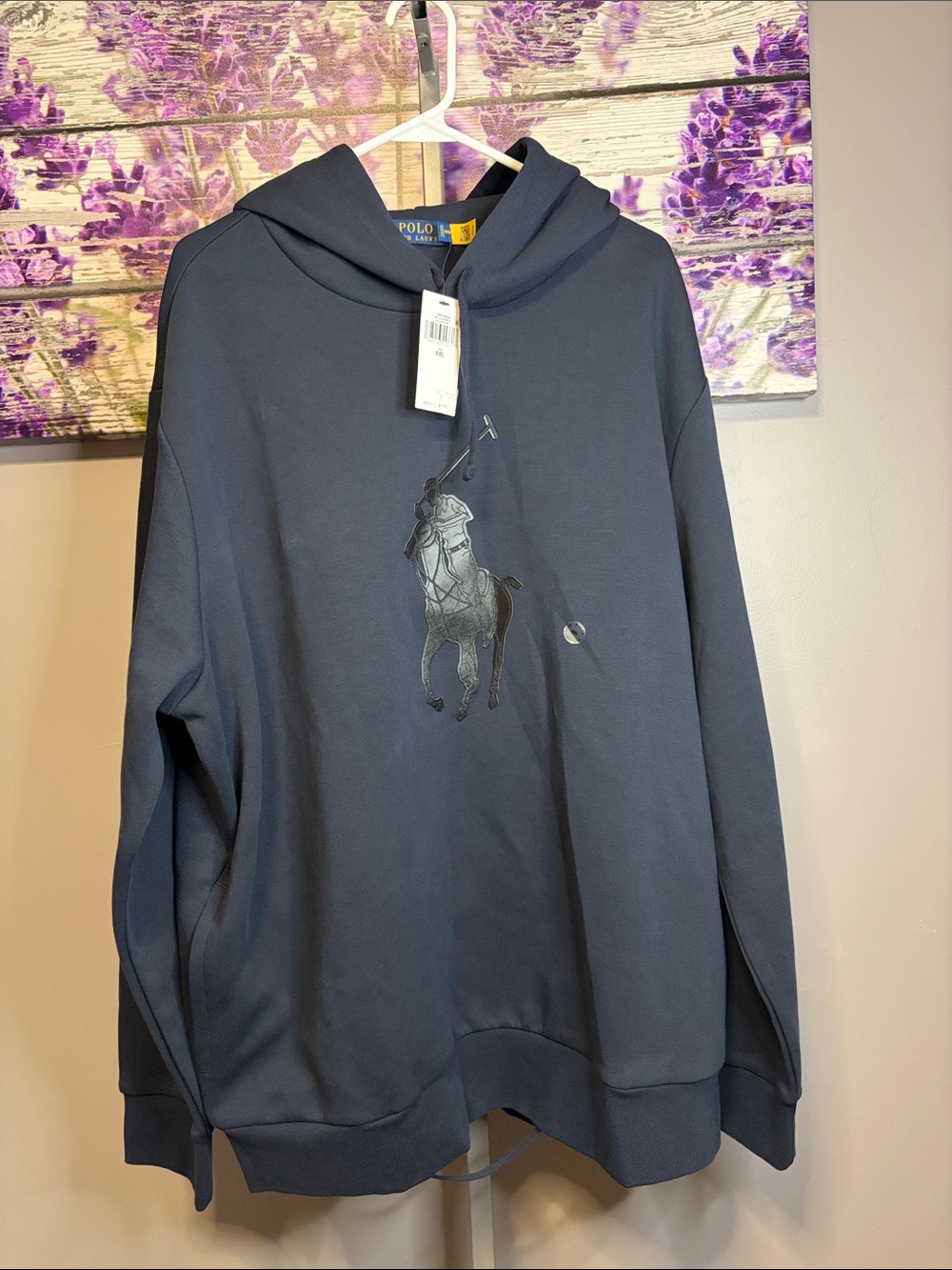 Polo by Ralph Lauren Navy Blue Hooded Sweatshirt Leather Pony Size XXL NWT